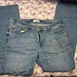 LOFT Women's Blue Jeans with Colorful Splatter